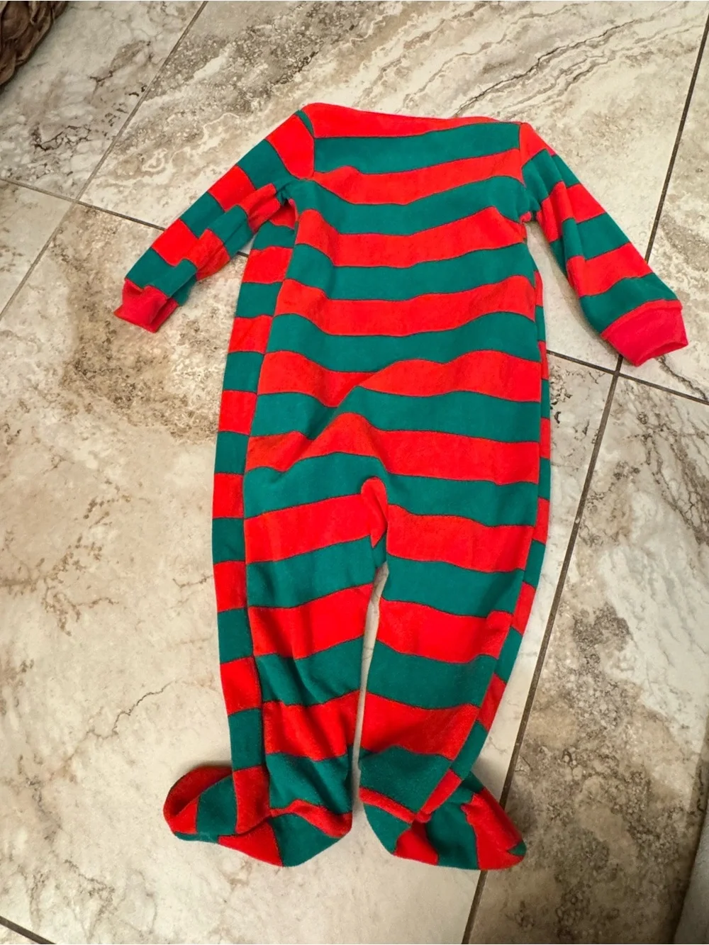 Carter's Red & Green Striped Reindeer Footed One-Piece